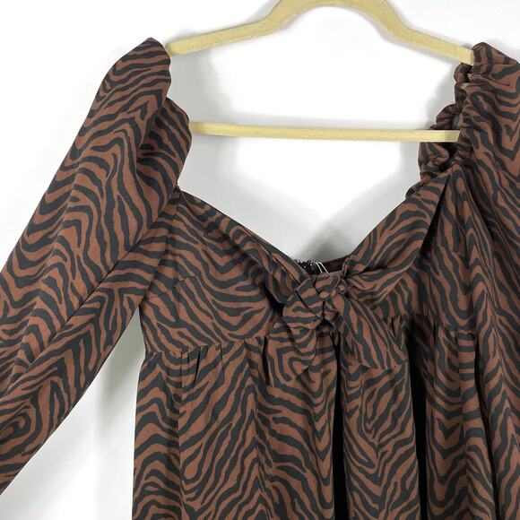 Lovers‎ & Friends Fai Mini Dress Babydoll Tiger Print Brown Black Long Sleeve - Picture 4 of 11